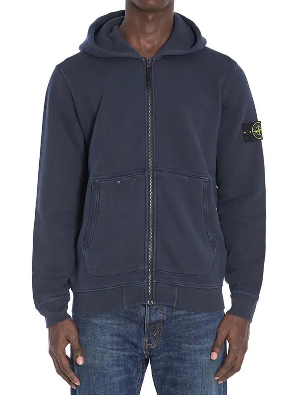 STONE ISLAND Zip-up Hoodie In Blue Product Image