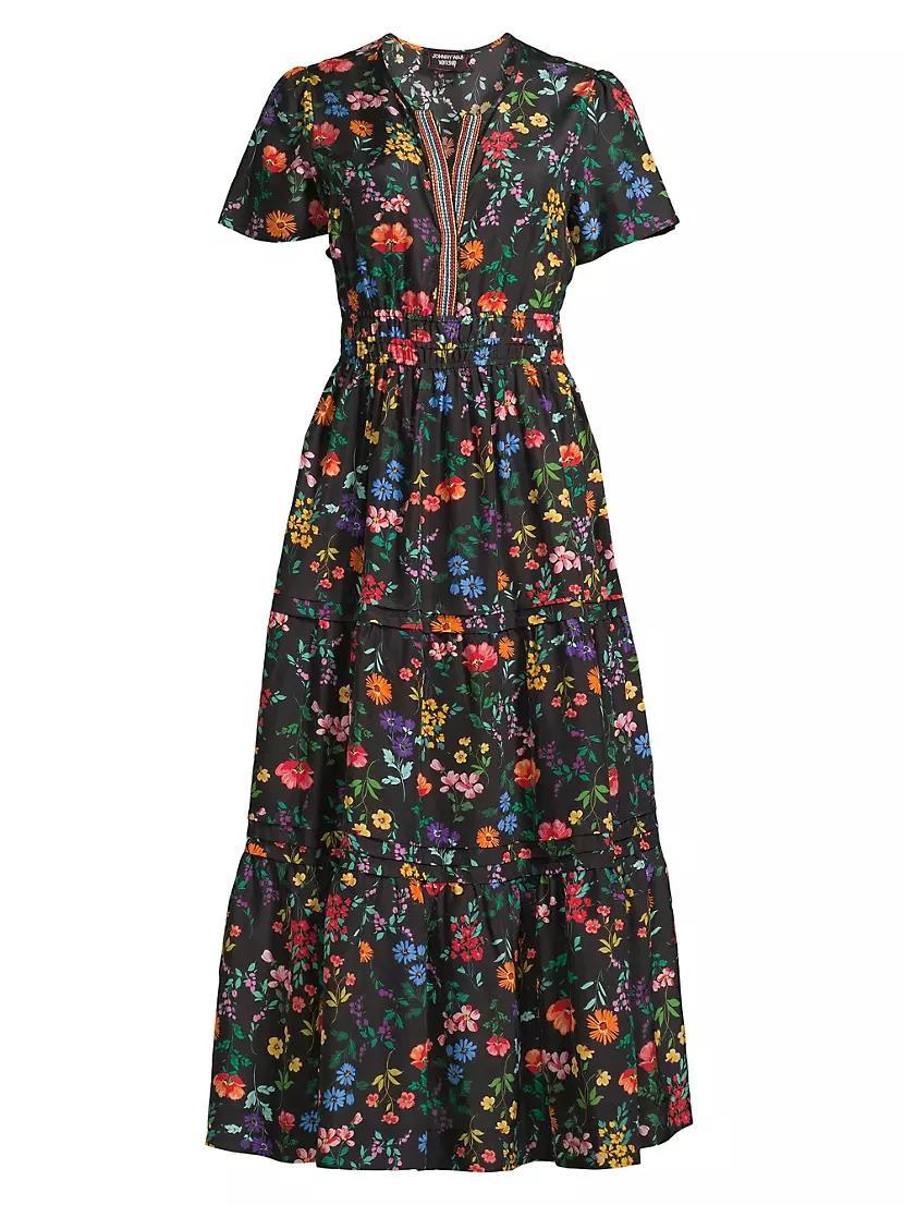 Harper Silk Pintuck Tiered Midi-Dress Product Image