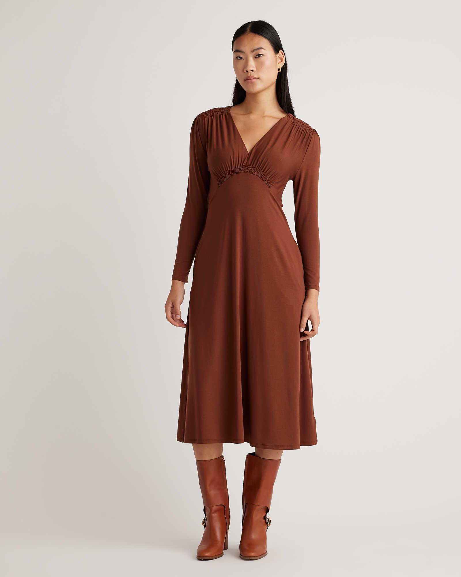 Tencel Jersey V-Neck Long Sleeve Midi Dress Female Product Image