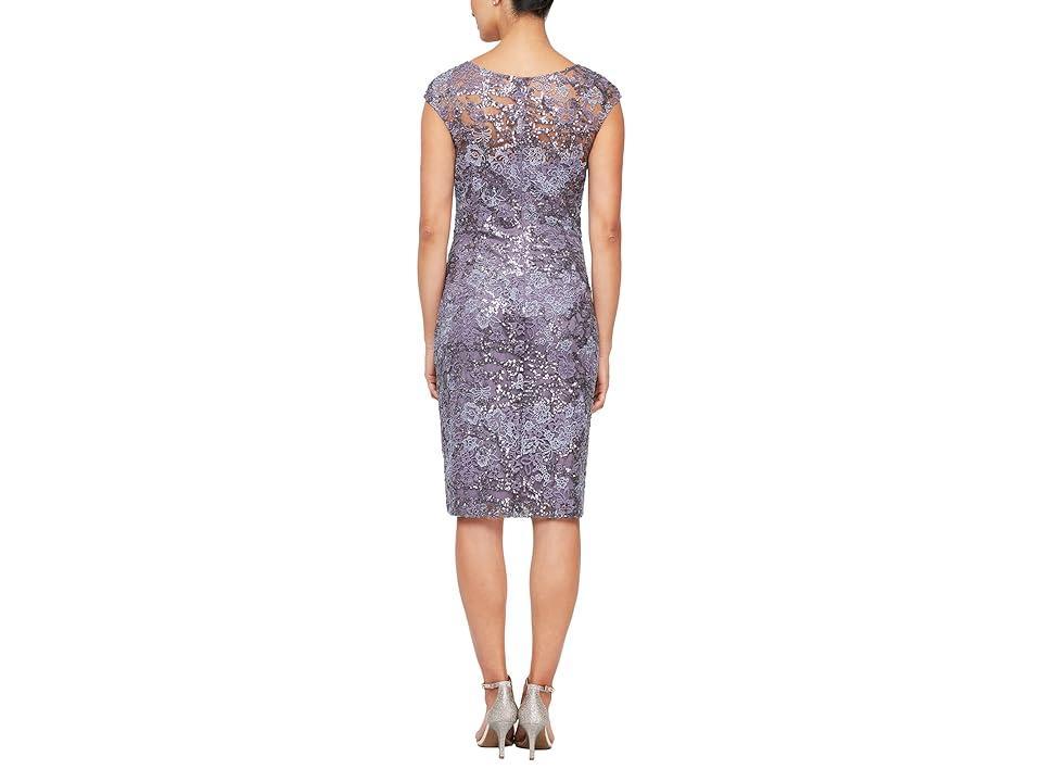 Alex Evenings Short Embroidered Sheath Dress with Cap Sleeves and V-Neckline (Icy Orchid) Women's Dress Product Image