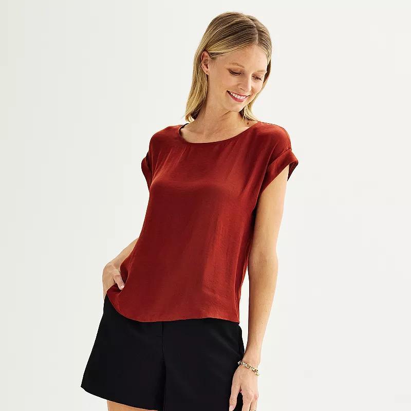 Womens Nine West Roll Cuff Woven Tee Product Image