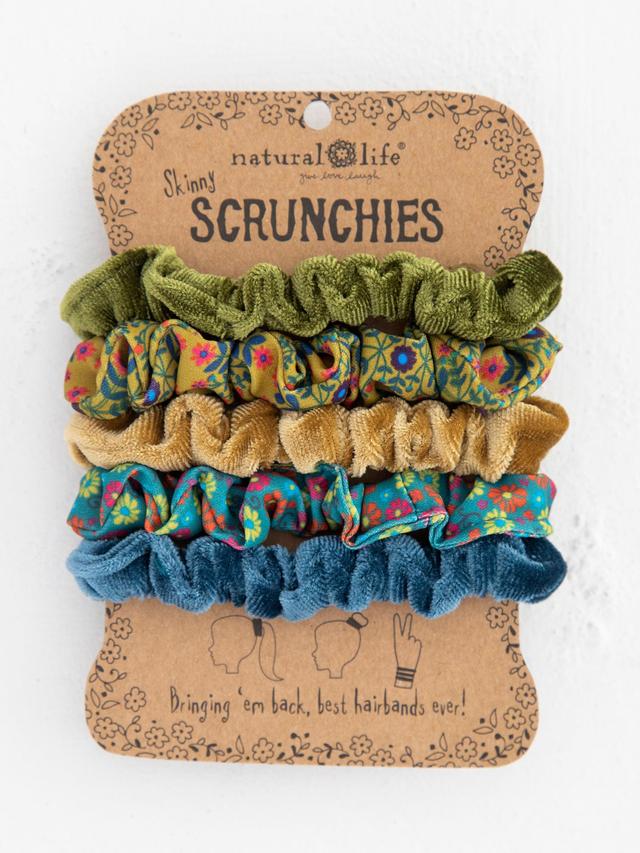 Print and Velvet Scrunchies, Set of 5 - Sage Product Image