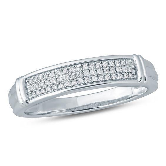 Men's 1/6 CT. T.w. Diamond Triple Row Collar Wedding Band in 10K White Gold Product Image