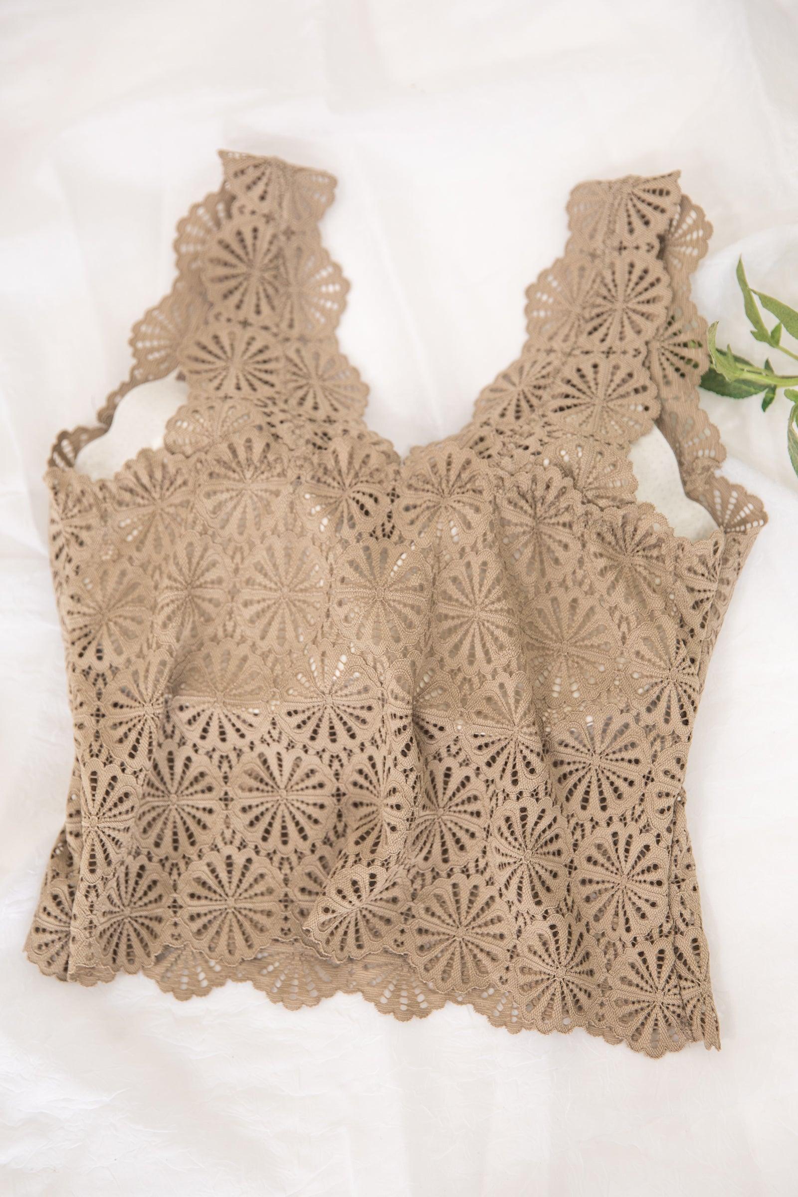 Light Taupe Scallop Lace V-Neck Bralette Product Image