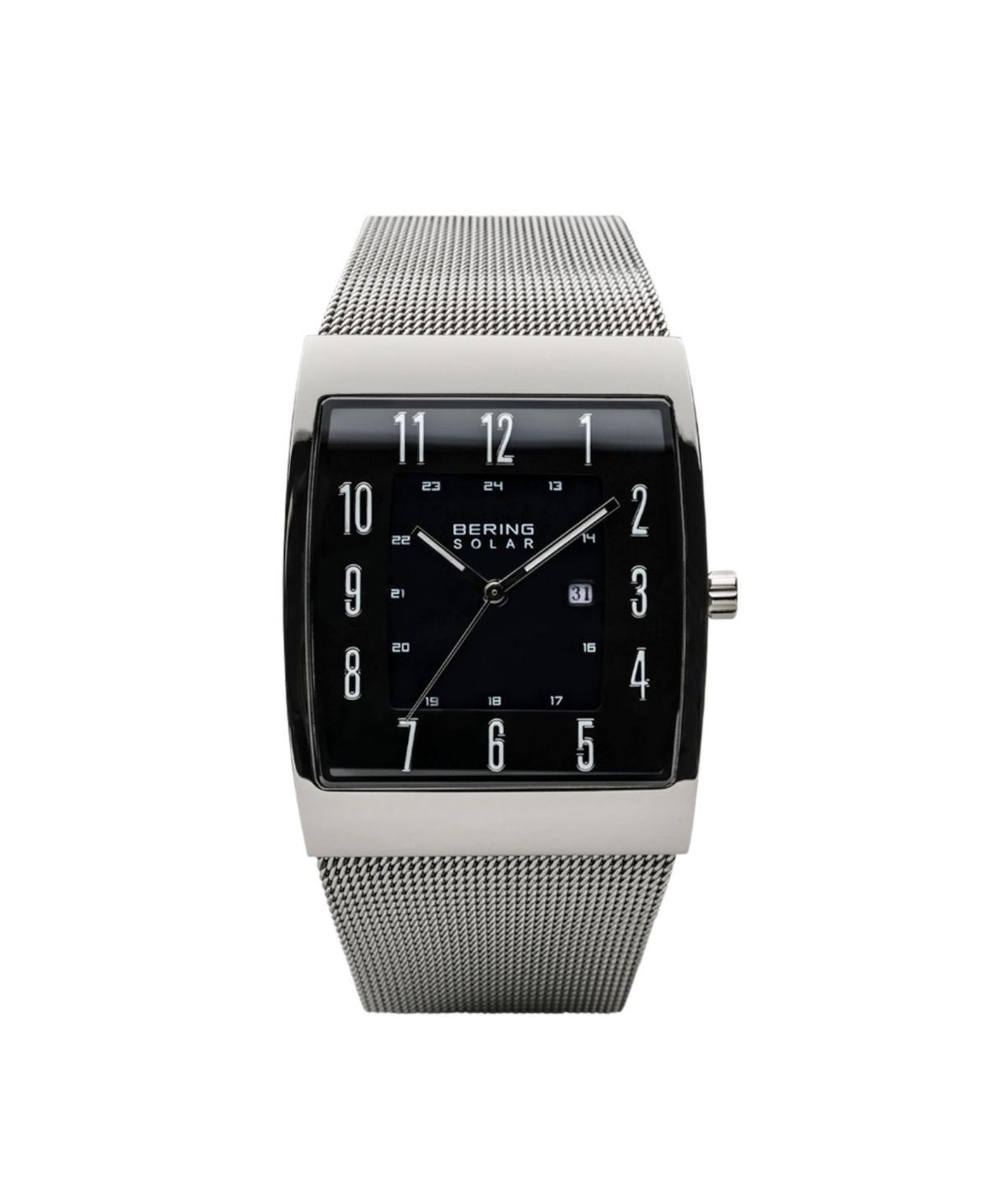 Bering Mens, Slim Solar Stainless Steel Tank Mesh Watch - Gray Product Image