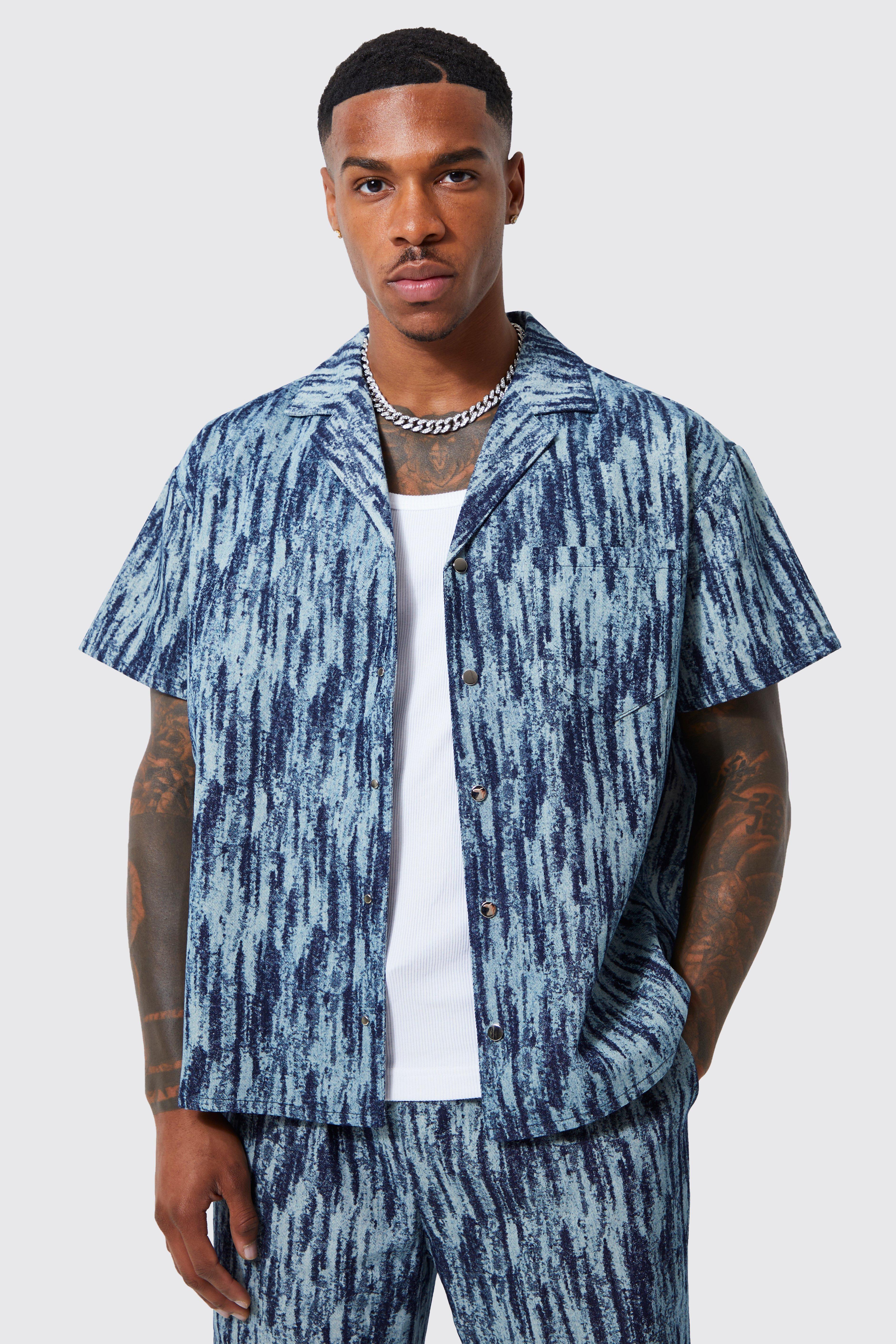 Boxy Fit Fabric Interest Denim Shirt | boohooMAN USA Product Image