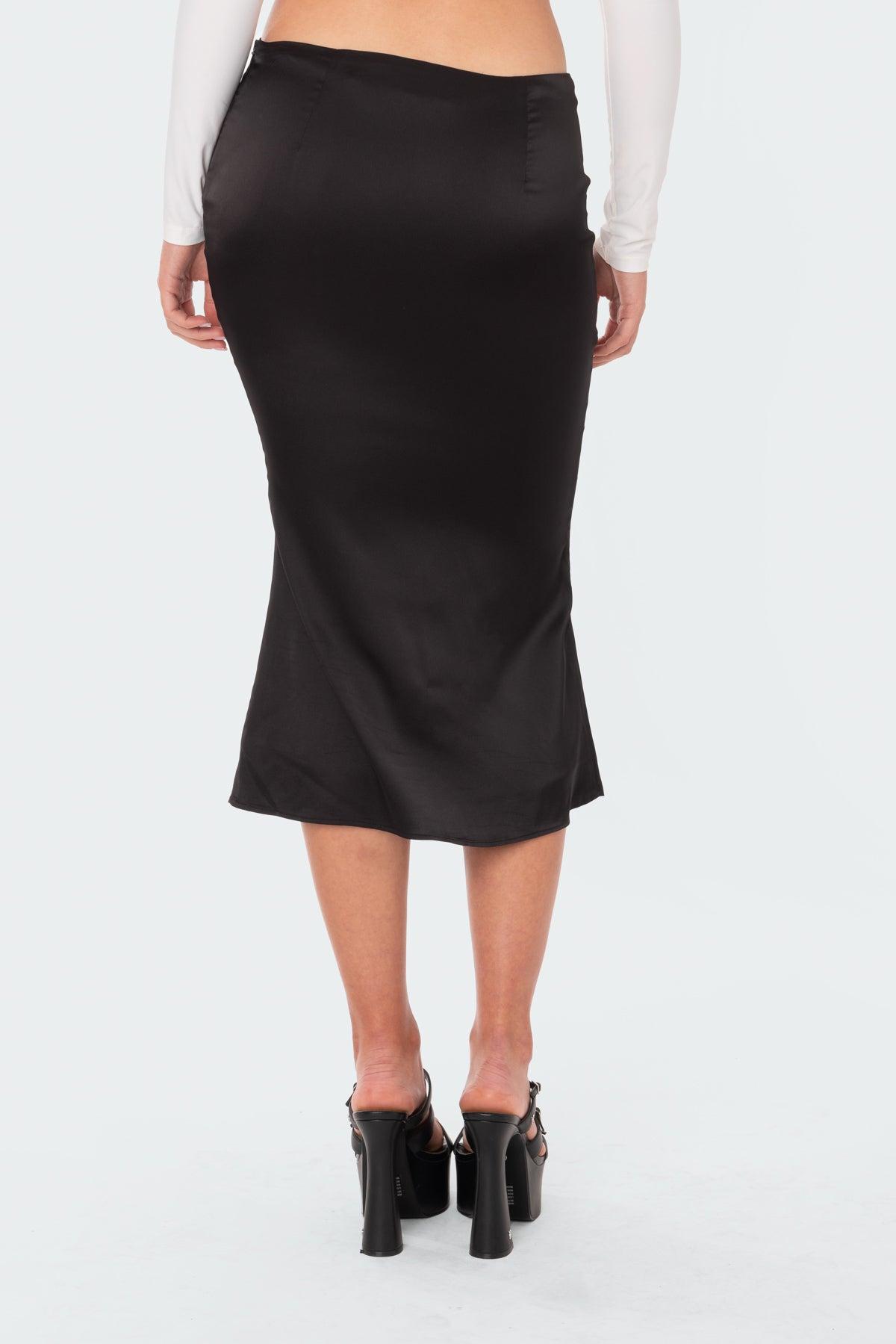 Low-Rise Satin Midi Skirt Product Image