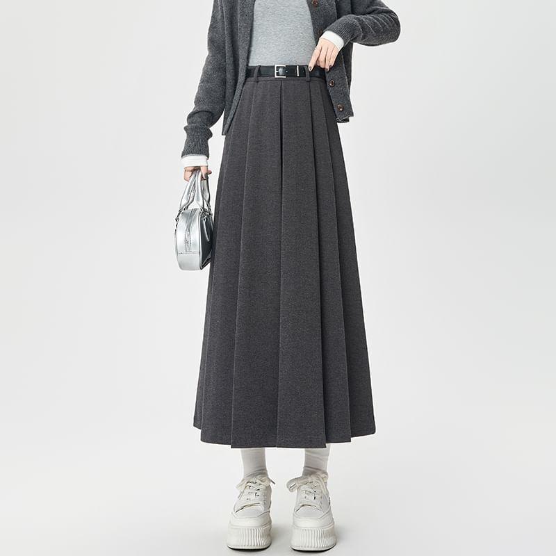 High Rise Plain Accordion Pleated Maxi A-Line Skirt Product Image