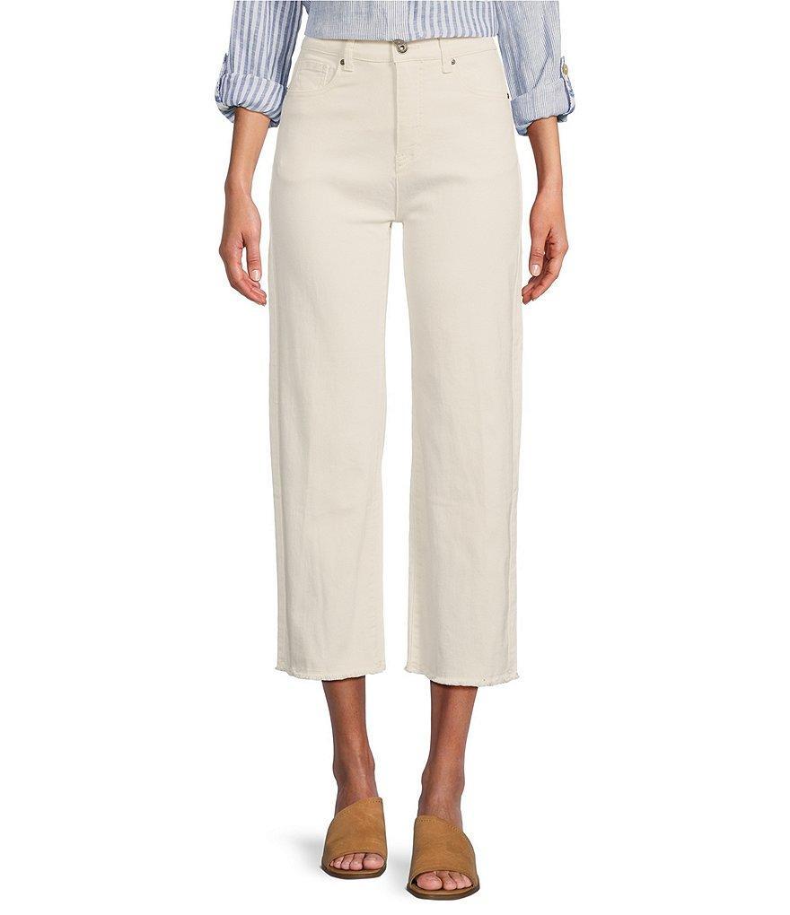 John Mark Cropped Frayed Hem Wide Leg Cropped Jeans Product Image