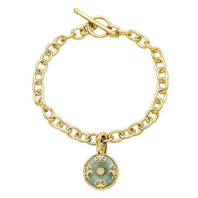 Dynasty Jade 18k Gold Over Silver Good Fortune Green Jade Charm Link Bracelet, Womens Product Image