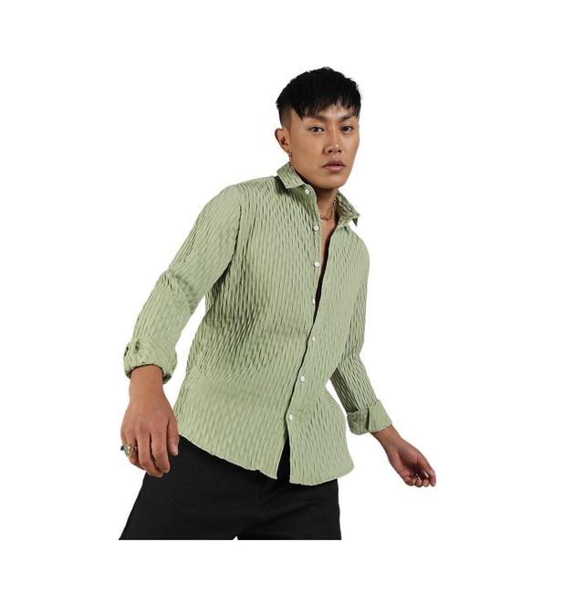 Campus Sutra Mens Pistachio Green Crinkled-Weave Shirt Product Image