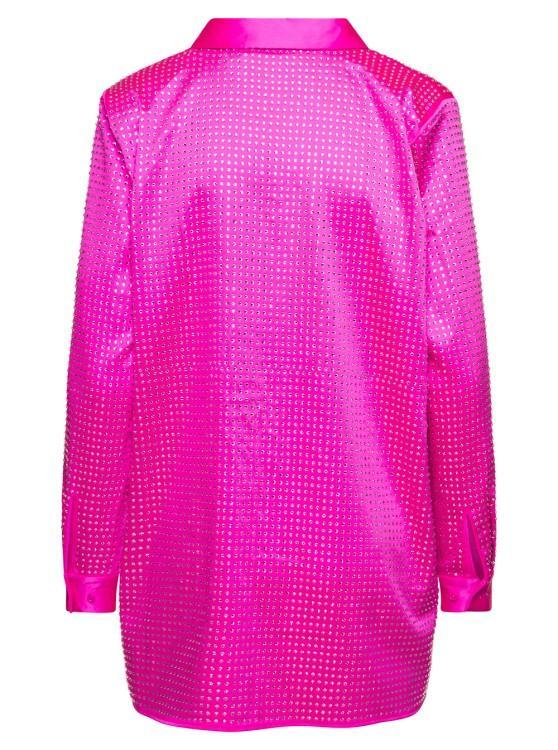 Hot Fix Rhinestone Embellished Satin Shirt In Pink Product Image