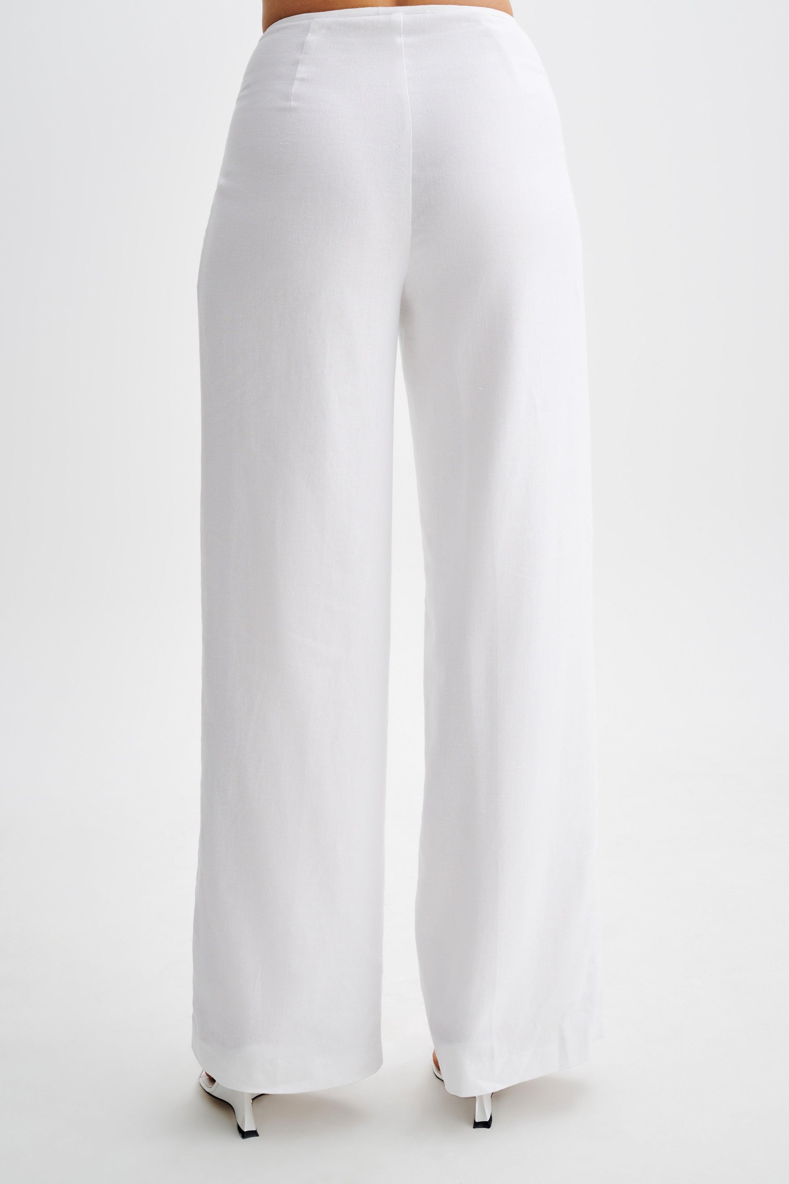 Adrina Straight Leg Linen Pant - White Product Image