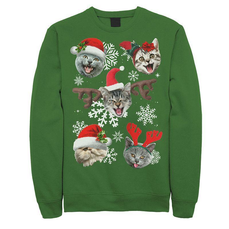 Mens Cats In Christmas Hats Collage Graphic Fleece Pullover Product Image