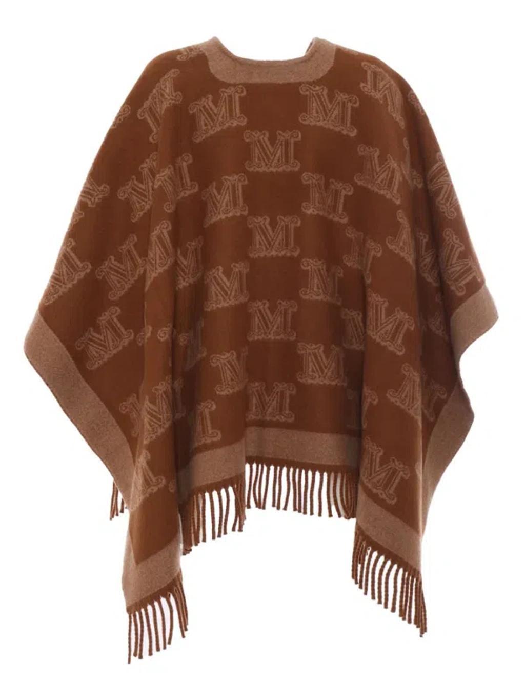 MAX MARA Wool Jacquard Poncho In Brown,beige Product Image