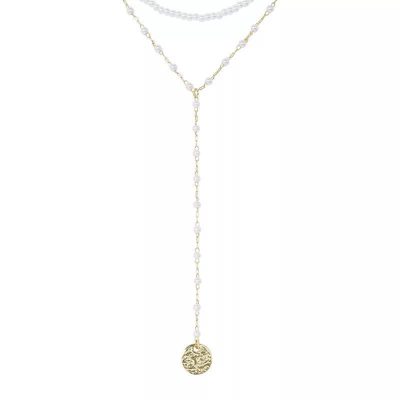 LC Lauren Conrad Gold Tone 2-Row Simulated Pearl Pendant Y Necklace, Womens, White Product Image