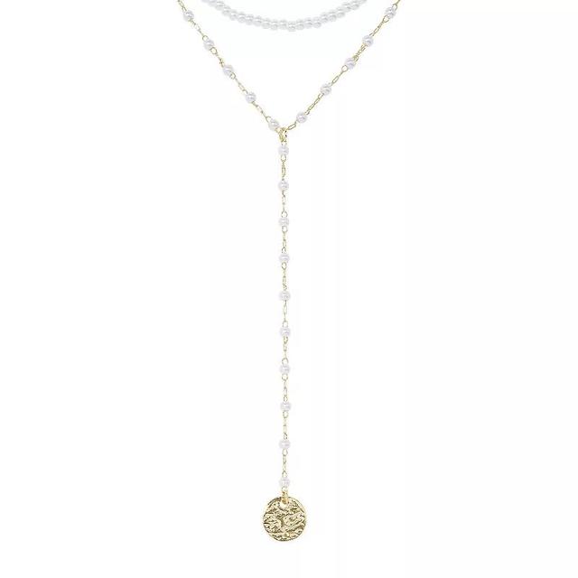 LC Lauren Conrad Gold Tone 2-Row Simulated Pearl Pendant Y Necklace, Womens, White Product Image