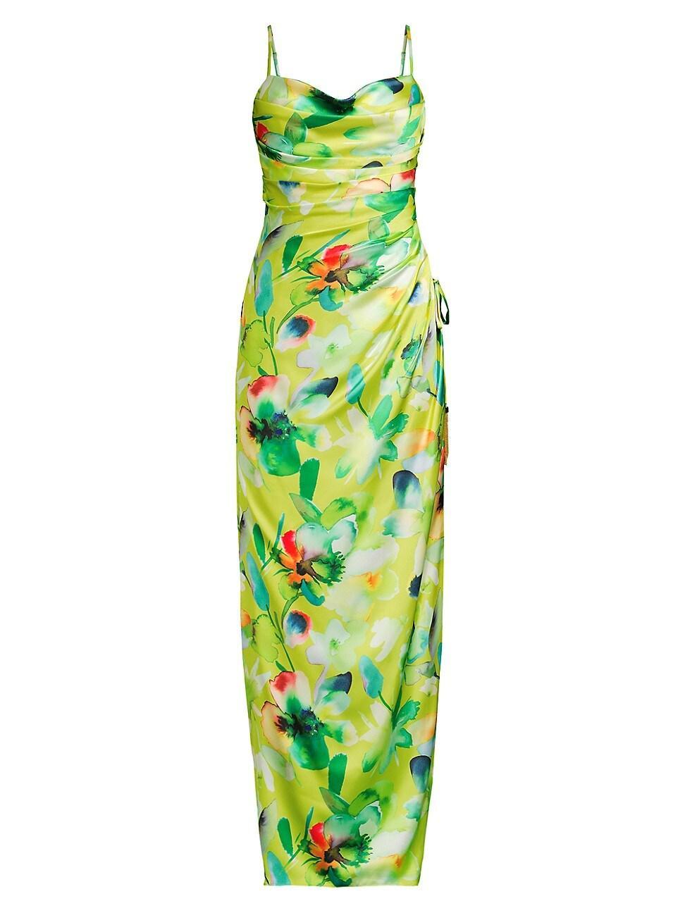 Womens Floral Ruched Sateen Column Gown Product Image