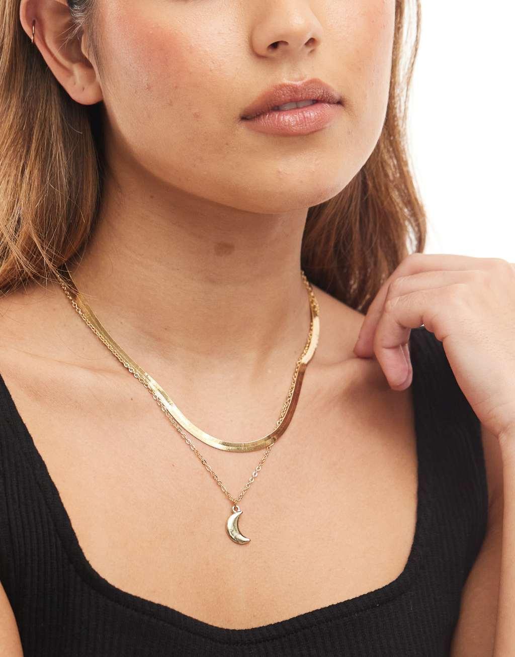 Pieces 2 chain necklace with moon charm in gold Product Image