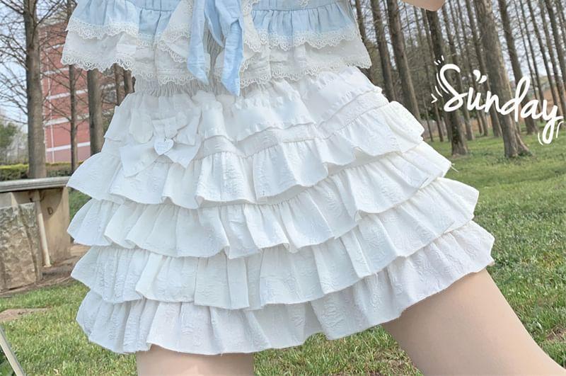 High Rise Plain Mini A-Line Layered Skirt Product Image