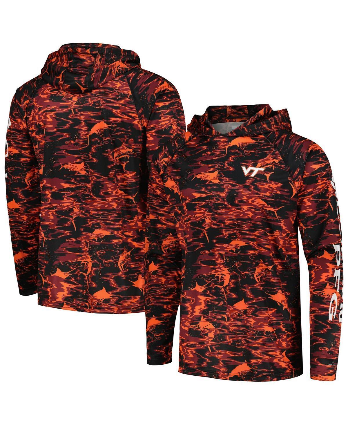 Mens Columbia Black Virginia Tech Hokies Pfg Terminal Tackle Omni-Shade Rippled Long Sleeve Hooded T-shirt Product Image