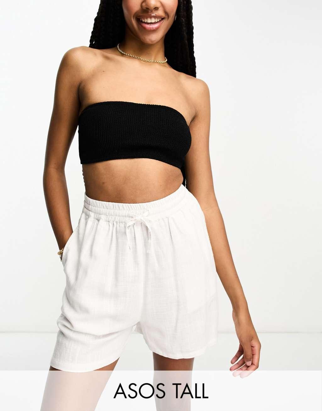 ASOS DESIGN Tall pull on short with linen in off white Product Image