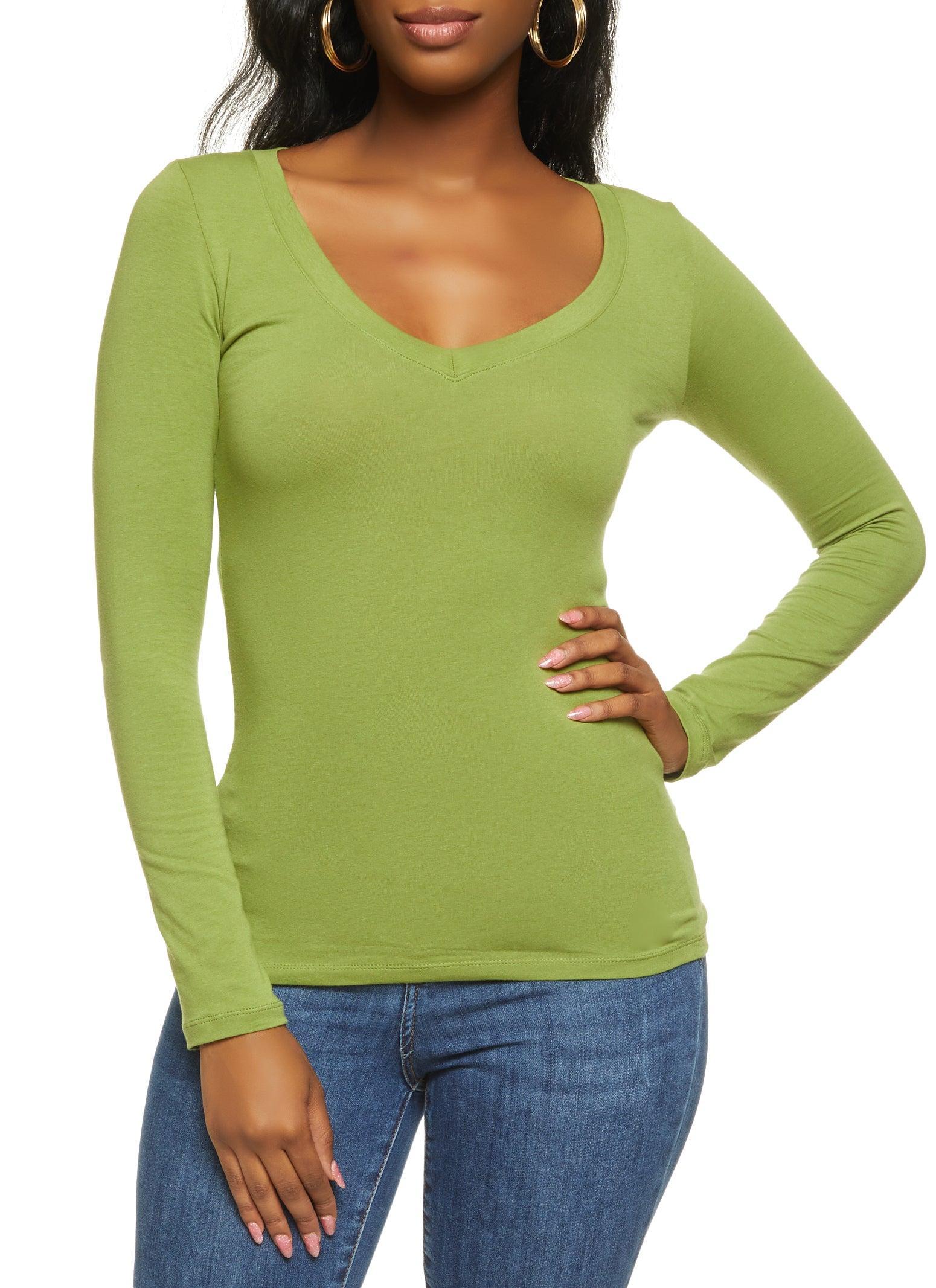 Womens Basic V Neck Long Sleeve Top Product Image