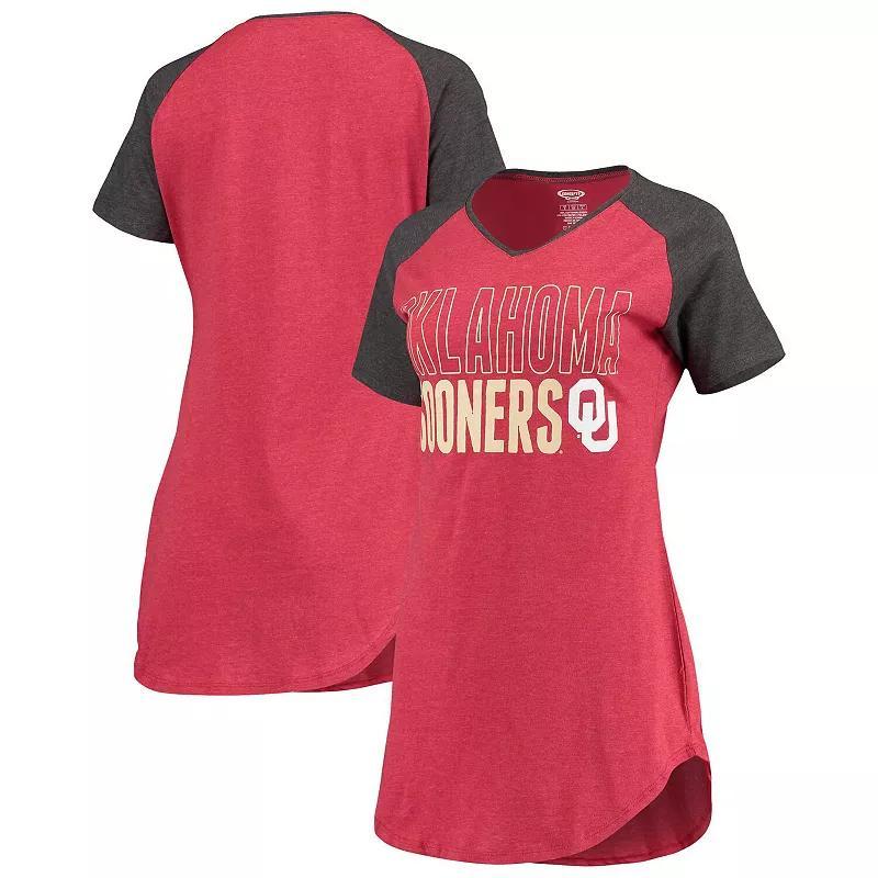 Womens Concepts Sport Crimson/Charcoal Oklahoma Sooners Raglan V-Neck Nightshirt Product Image