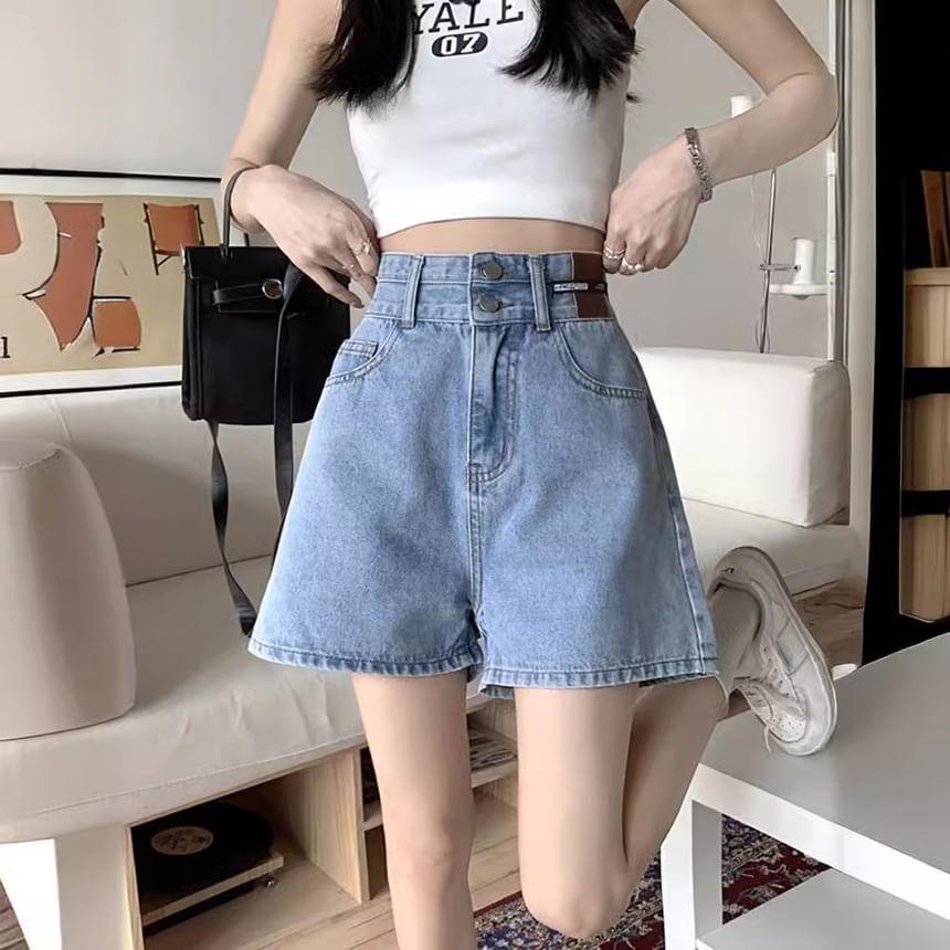 High Waist Applique Denim Shorts Product Image