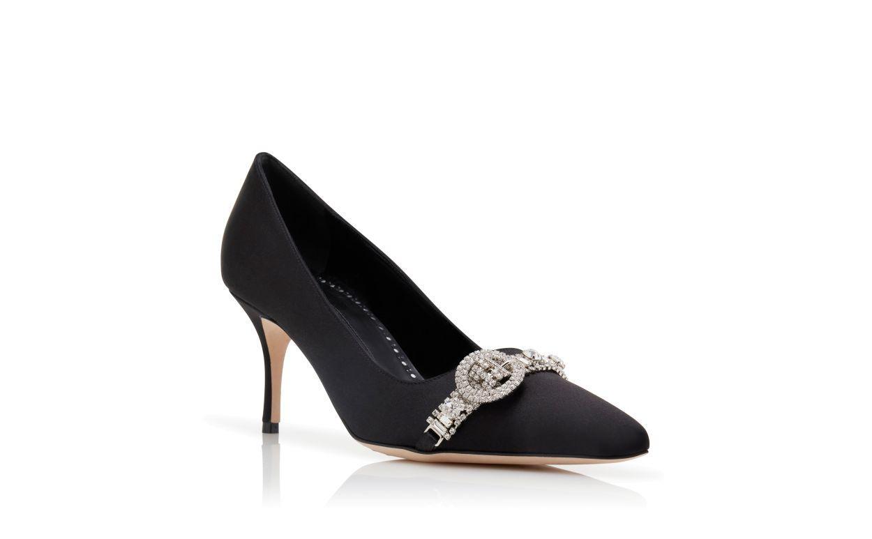 ASAPUMP Black Satin Jewel Embellished Pumps Product Image