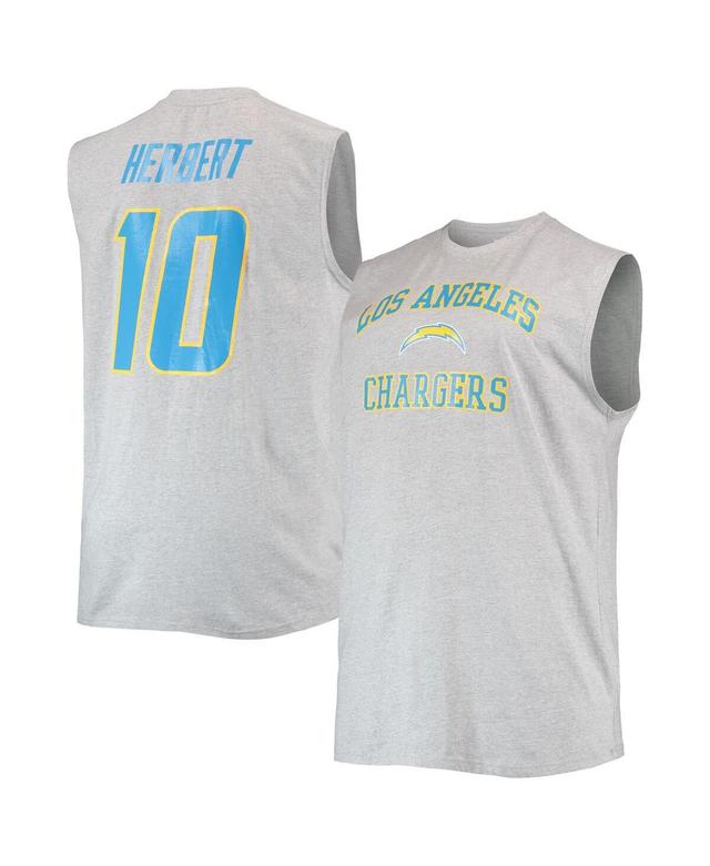 Mens Justin Herbert Heathered Gray Los Angeles Chargers Big and Tall Player Name and Number Muscle Tank Top Product Image