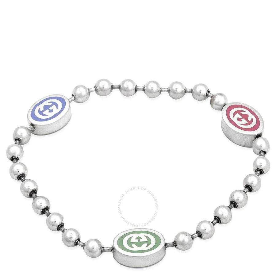 Sterling Silver And Enamel Boule Chain Interlocking G Bracelet In Silver Tone Product Image