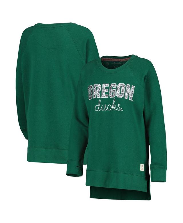 Womens Pressbox Green Oregon Ducks Steamboat Animal Print Raglan Pullover Sweatshirt Product Image