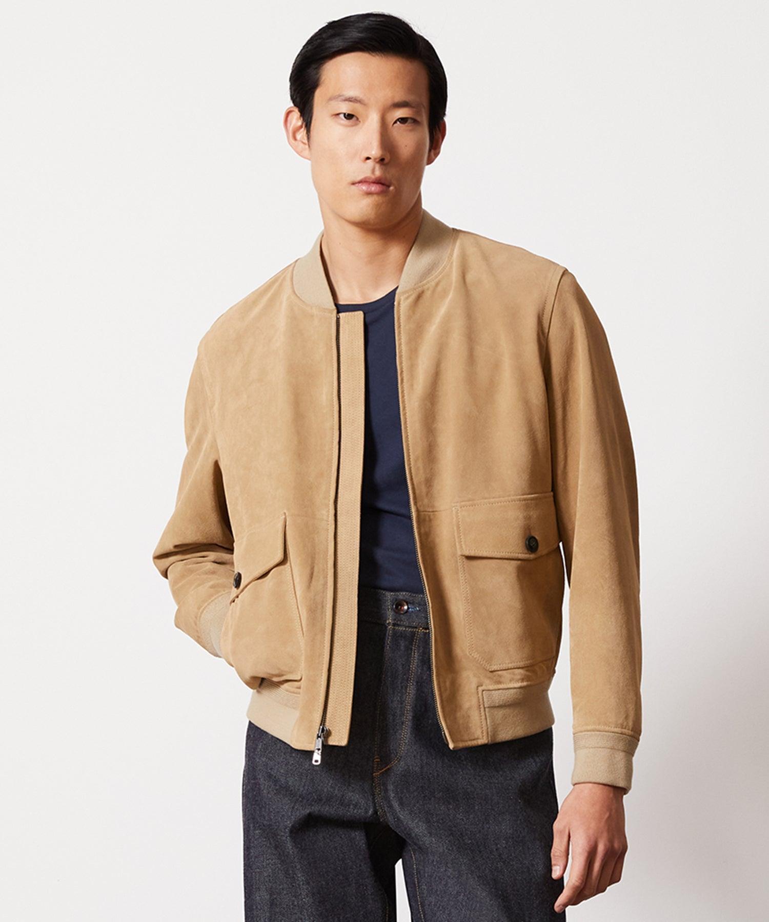 Italian Suede Bomber in Cappuccino Product Image