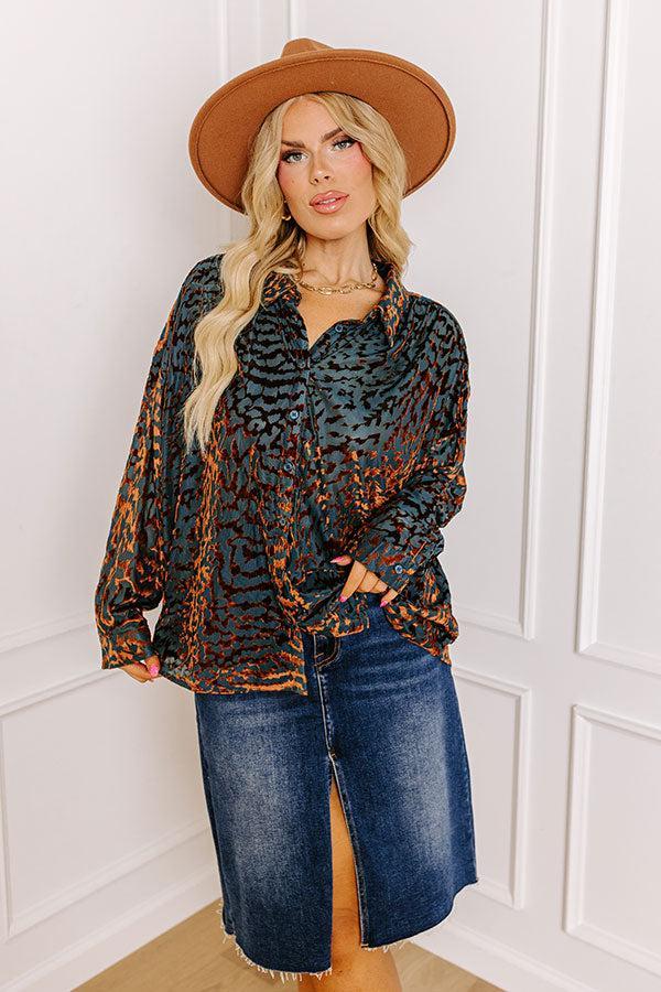 Modern Muse Velvet Burnout Top in Teal Curves Product Image