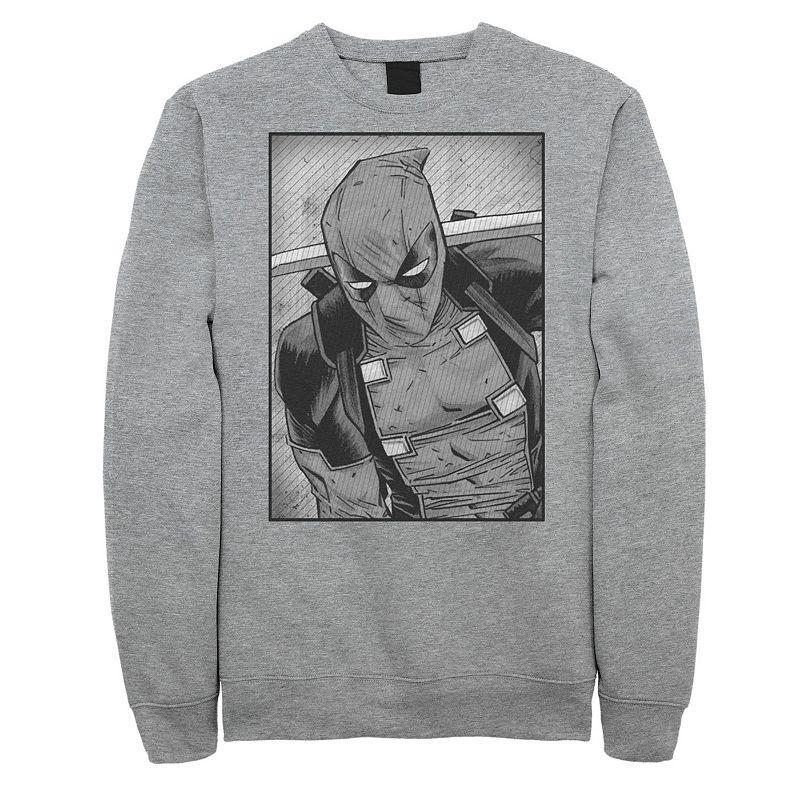 Mens Marvel Deadpool Grayscale Striped Distress Sweatshirt Athletic Grey Product Image