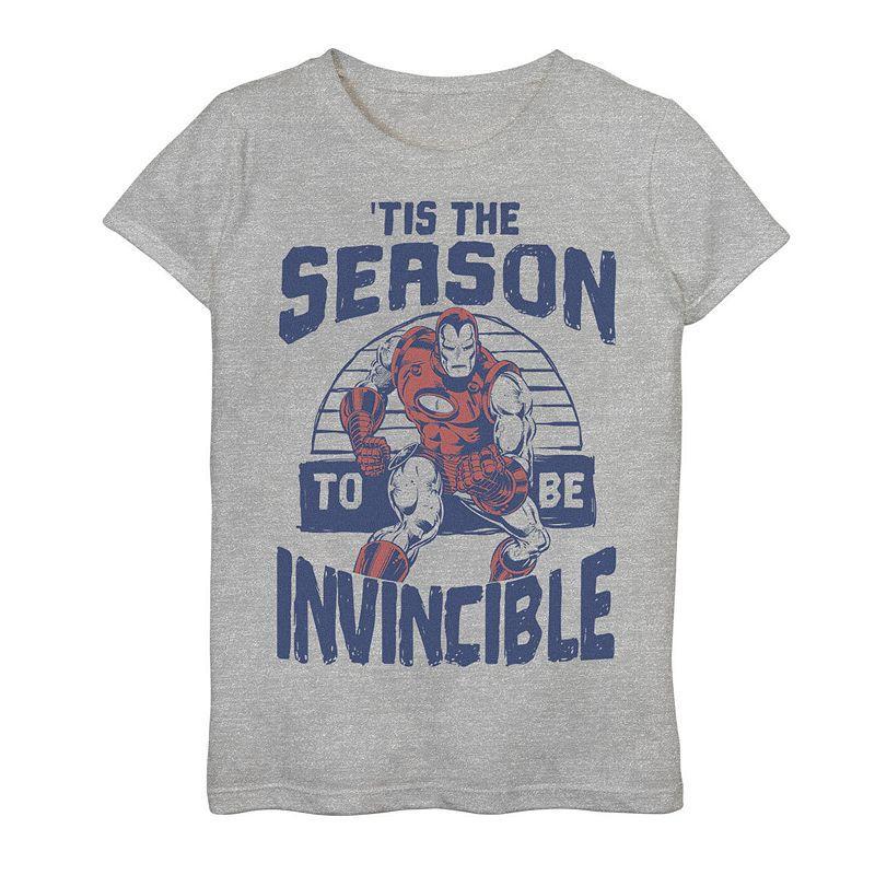 Girls 7-16 Marvel Iron Man Tis The Season To Be Invincible Graphic Tee, Girls Athletic Grey Product Image