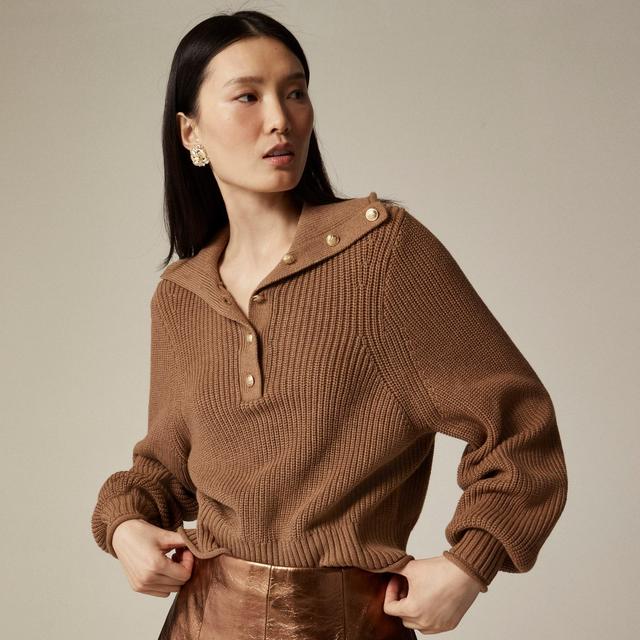 Ribbed cotton button-collar sweater Product Image