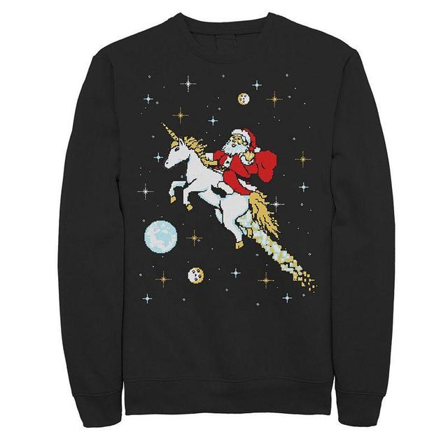 Mens Unicorn Riding Space Pixel Santa Christmas Graphic Graphic Fleece Pullover Pullover Product Image