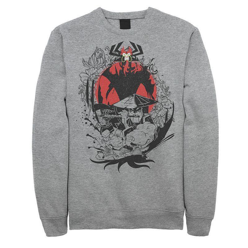 Mens Cartoon Network Samurai Jack Aku & The Flute Battle Music Ringer Fleece Athletic Grey Product Image