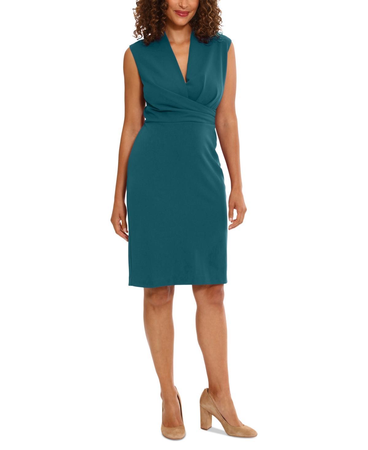 London Times Womens Sleeveless Shoulder-Pleat Sheath Dress Product Image