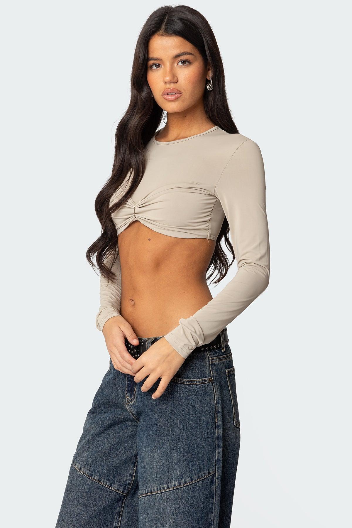 Gathered Long Sleeve Crop Top Product Image