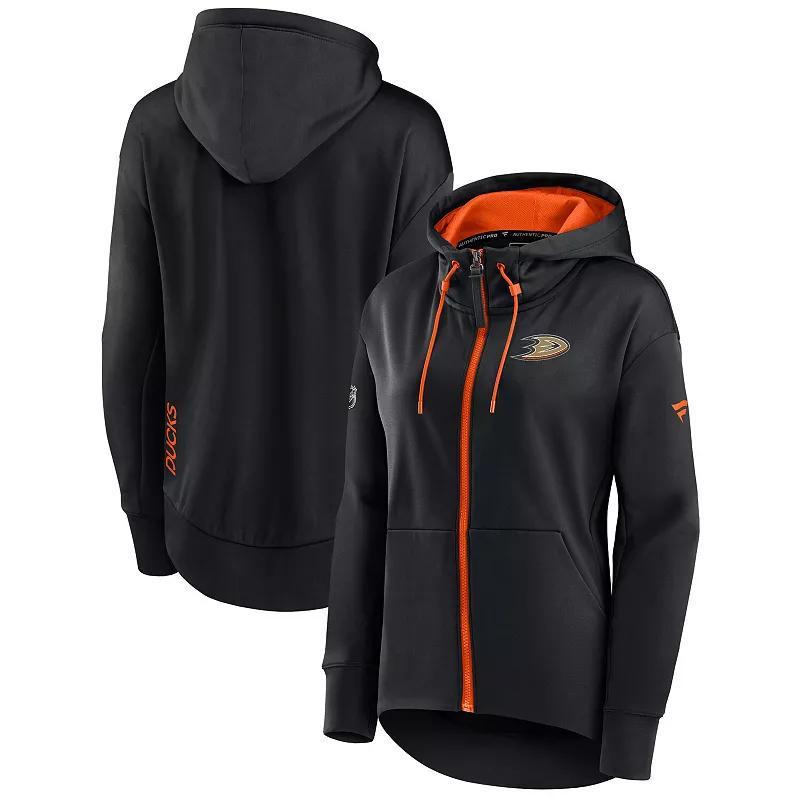 Womens Fanatics Branded Black Anaheim Ducks Authentic Pro Rink Full-Zip Hoodie Product Image