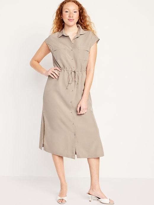 Waist-Defined Utility Midi Shirt Dress Product Image