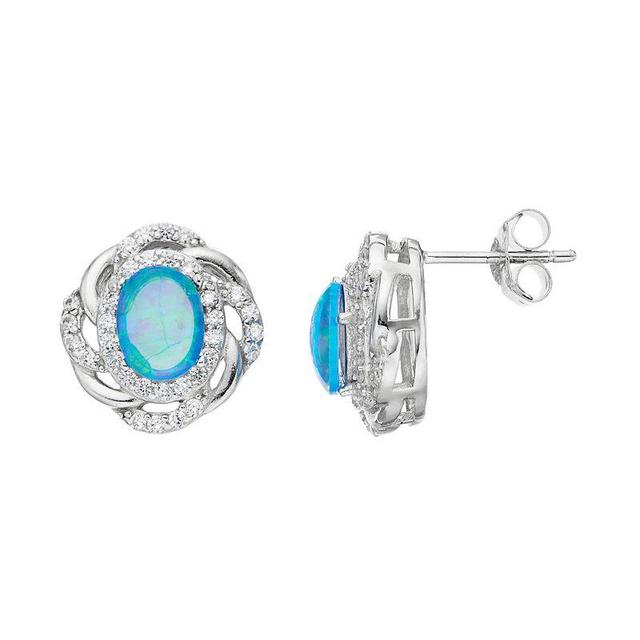 Sophie Miller Sterling Silver Lab-Created Opal & Cubic Zirconia Oval Stud Earrings, Womens, Blue Product Image