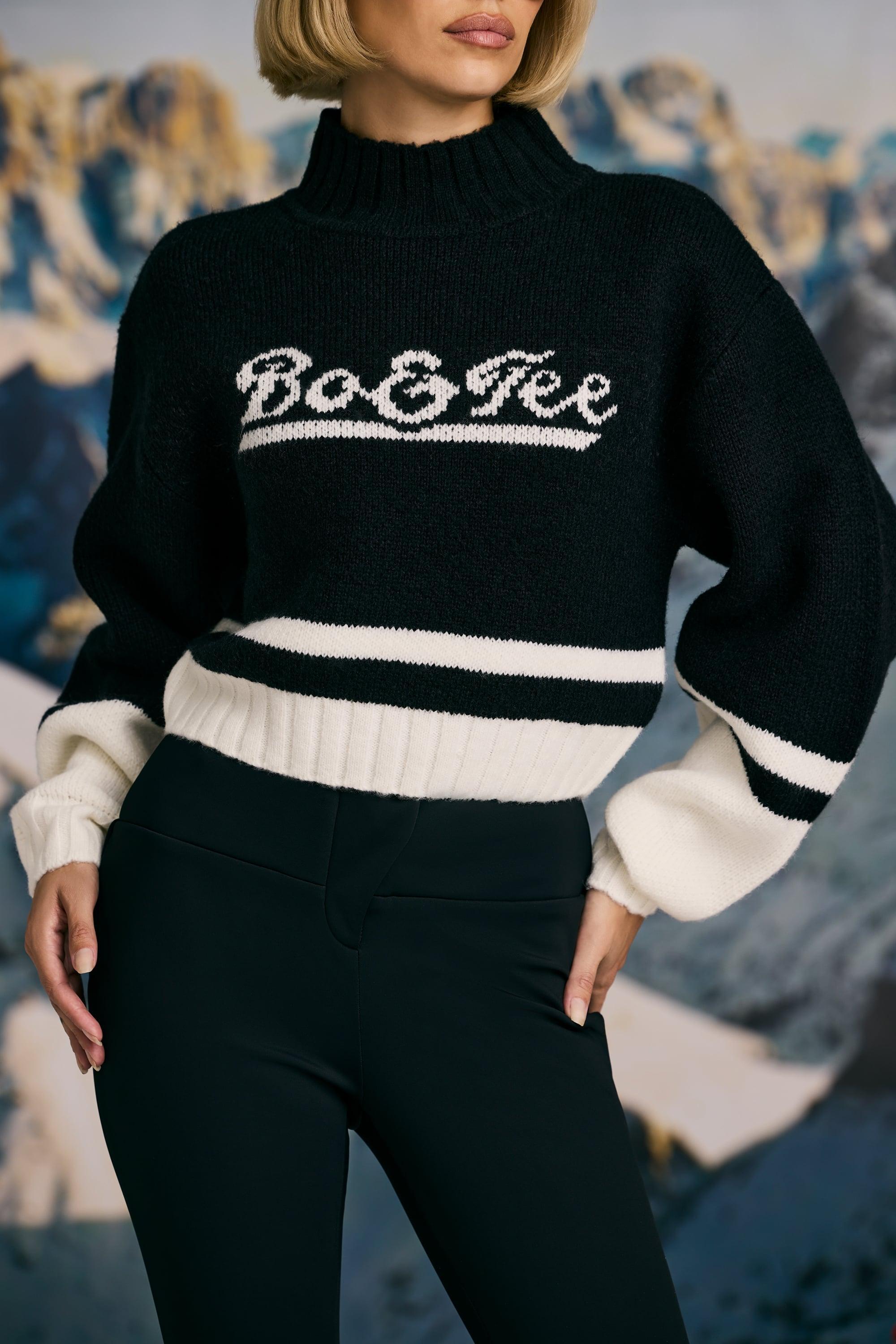 Cropped Chunky-Knit Turtleneck Jumper in Black Product Image