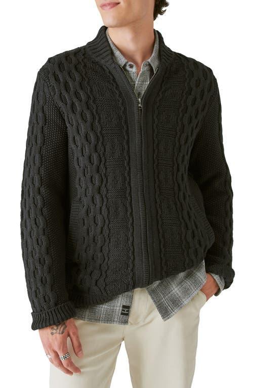 Lucky Brand Cable Stitch Cotton Blend Zip-Up Cardigan Product Image