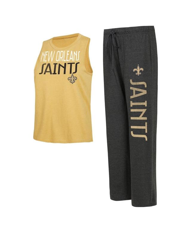 Womens Concepts Sport Black Distressed New Orleans Saints Muscle Tank Top and Pants Lounge Set - Black Product Image