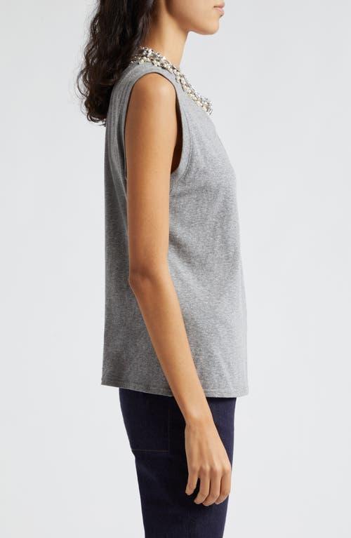 Brielle Faux-pearl Necklace Embellished T-shirt In Heather Grey Product Image