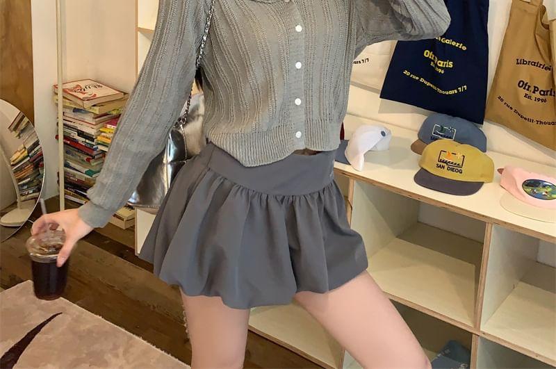 Collar Plain Cropped Cardigan Product Image